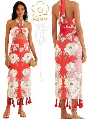 FARM RIO Pink Soft Garden Halter Neck Midi Dress